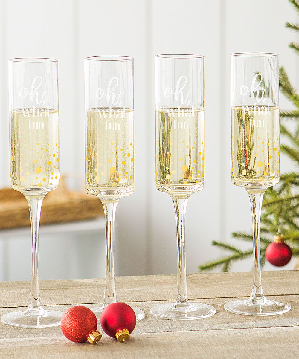 Clear 'Oh What Fun' Gold Dot Champagne Flutes | zulily
