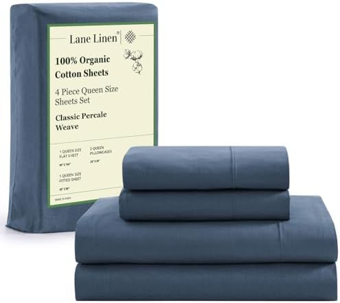 LANE LINEN Naturally Cooling Eco Friendly Percale Weave Bed Sheets, Fully Elasticized | Amazon (US)