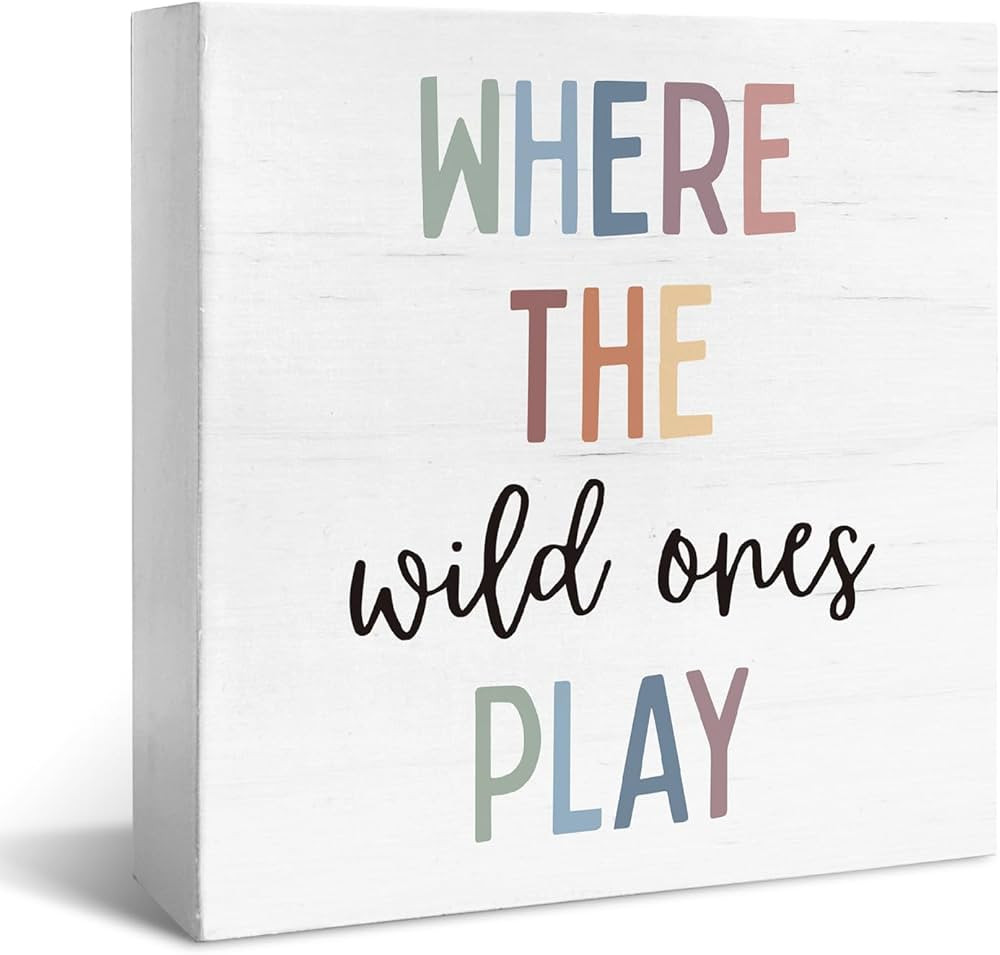 JXREQ Nursery Kids Room Desk Decor, Play Sign Table Decor Wood Box Sign, Colorful Play Room Toddl... | Amazon (US)
