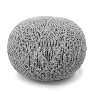 BLISSWALK 19.7 in. x 12.8 in. Outdoor Pouf Ottoman Round Knitted Floor Footstools Woven Ottoman for  | The Home Depot