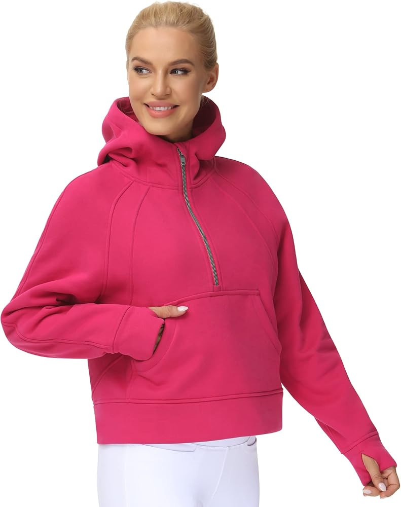 Women’s Hoodies Half Zip Long Sleeve Fleece Crop Pullover Sweatshirts with Pockets Thumb Hole | Amazon (US)