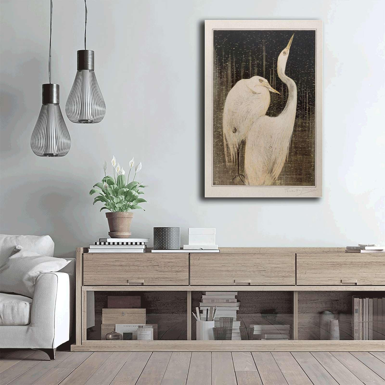 EHDKPWAX Canvas Posters and Pictures Minimalist Two Egrets Japanese Inspired Bird Illustration Bl... | Amazon (US)