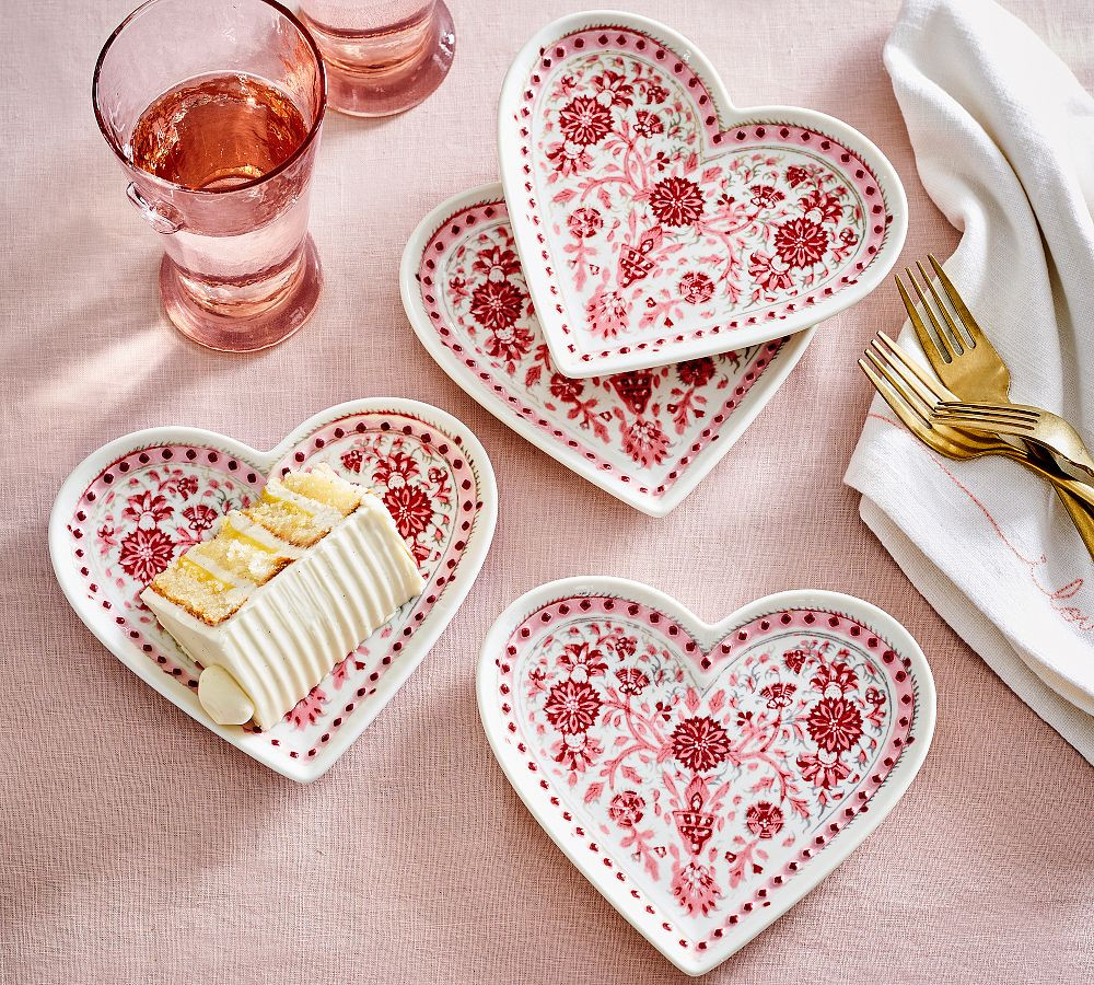 Heart Block Print Stoneware Appetizer Plates - Set of 4 | Pottery Barn (US)