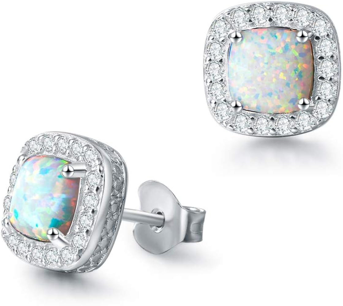 FANCIME Sterling Silver Created White Opal Necklace/Earrings Halo Pendant Stud Leverback Dangle E... | Amazon (US)