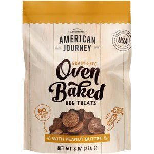 AMERICAN JOURNEY Peanut Butter Recipe Grain-Free Oven Baked Crunchy Biscuit Dog Treats, 8-oz bag ... | Chewy.com