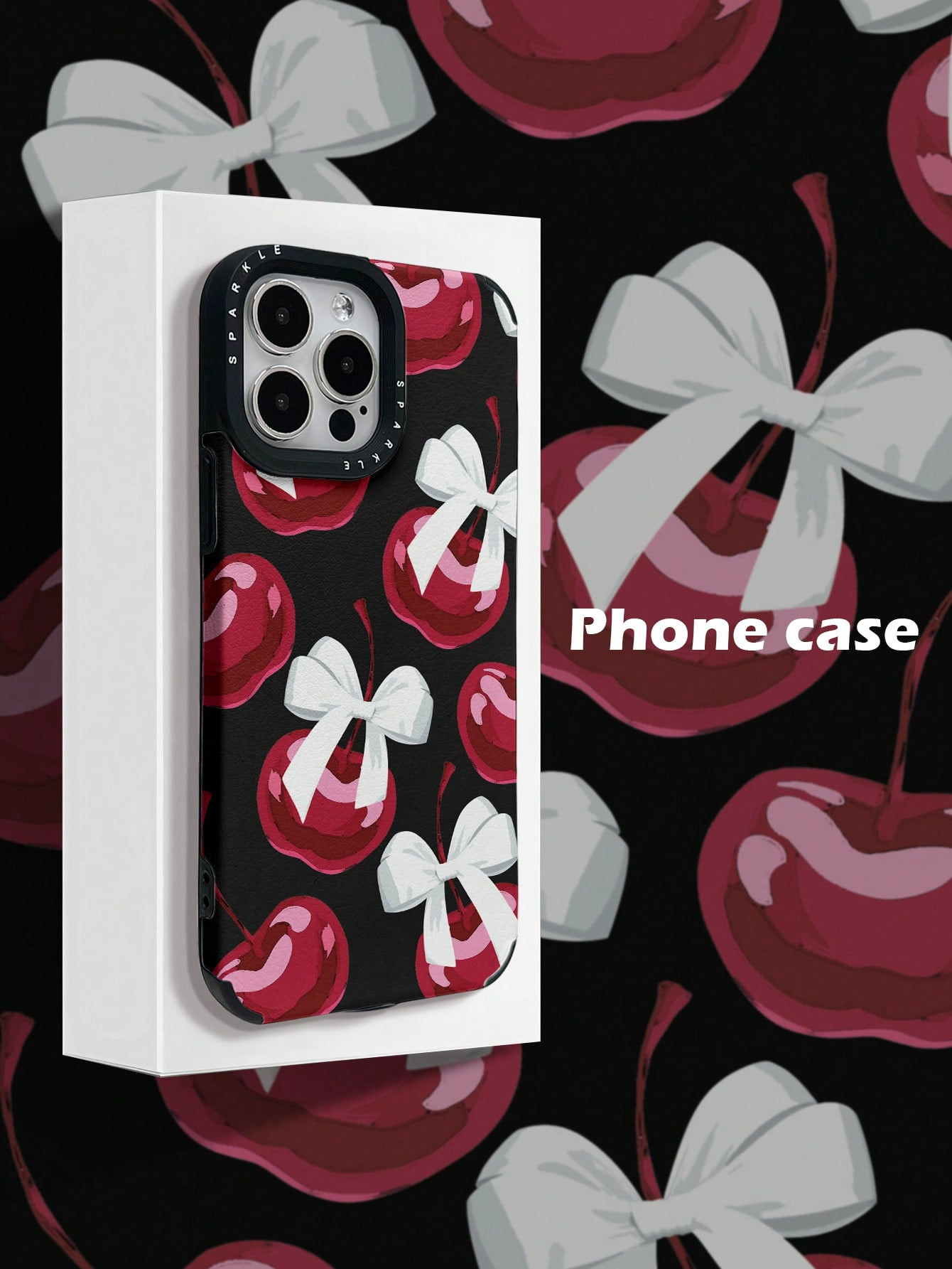 1pc Fashionable Frame Letter, Cherry Bow Leather Shockproof Phone Case, Compatible For IPhone 11/... | SHEIN