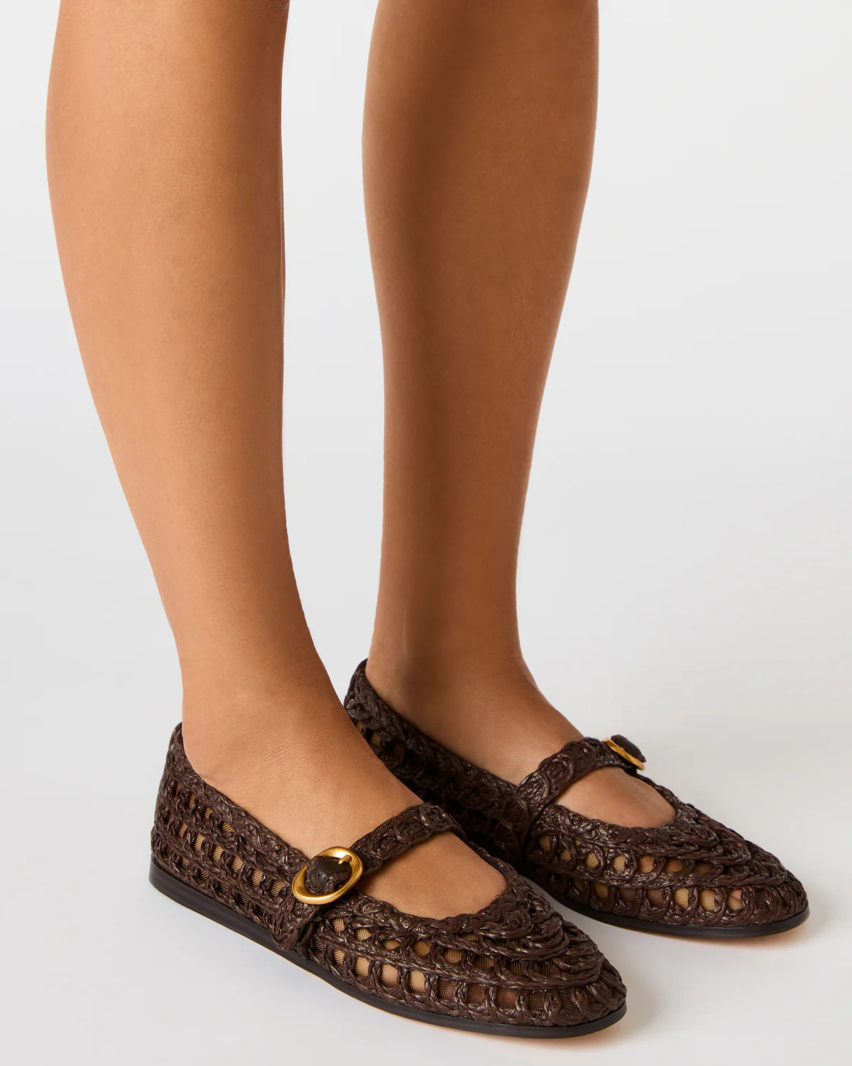 MELODY Brown Raffia Mary Jane Woven Buckle Round-Toe Women's Flat | Steve Madden (US)