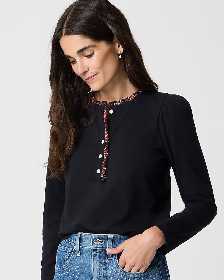 Long-sleeve tartan and jewels henley | J.Crew Factory