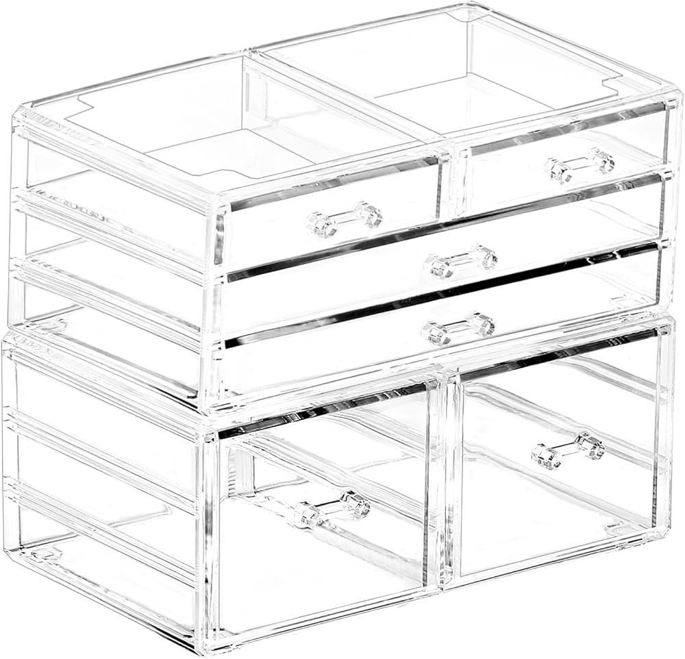 Cq acrylic 2 Pack Clear Stackable Storage Drawers for Vanity,Stackable 6 Drawers Desktop Organize... | Amazon (US)