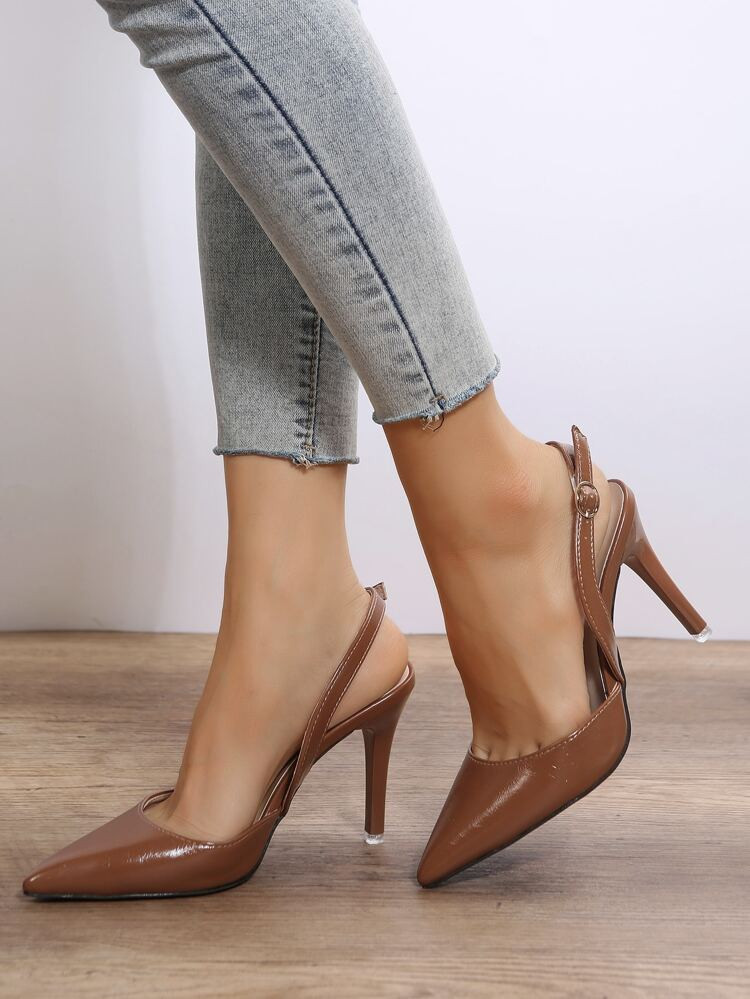 Buckle Decor Point Toe Stiletto Heeled Slingback Pumps | SHEIN