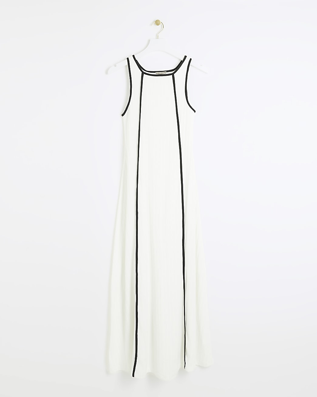 White ribbed taped swing maxi dress | River Island (UK & IE)