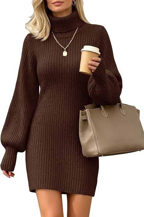 Saodimallsu Womens Sweater Dress Turtleneck Long Sleeve Knit Mini Dress | Amazon (US)
