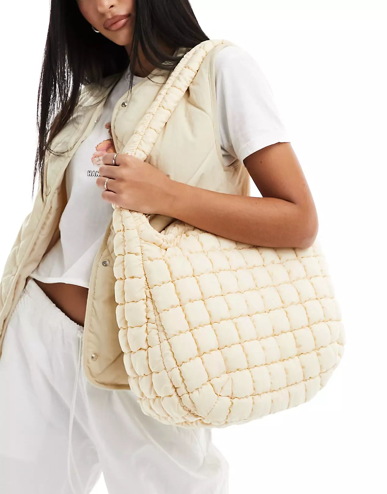 Glamorous oversized padded shoulder bag in cream nylon | ASOS (Global)