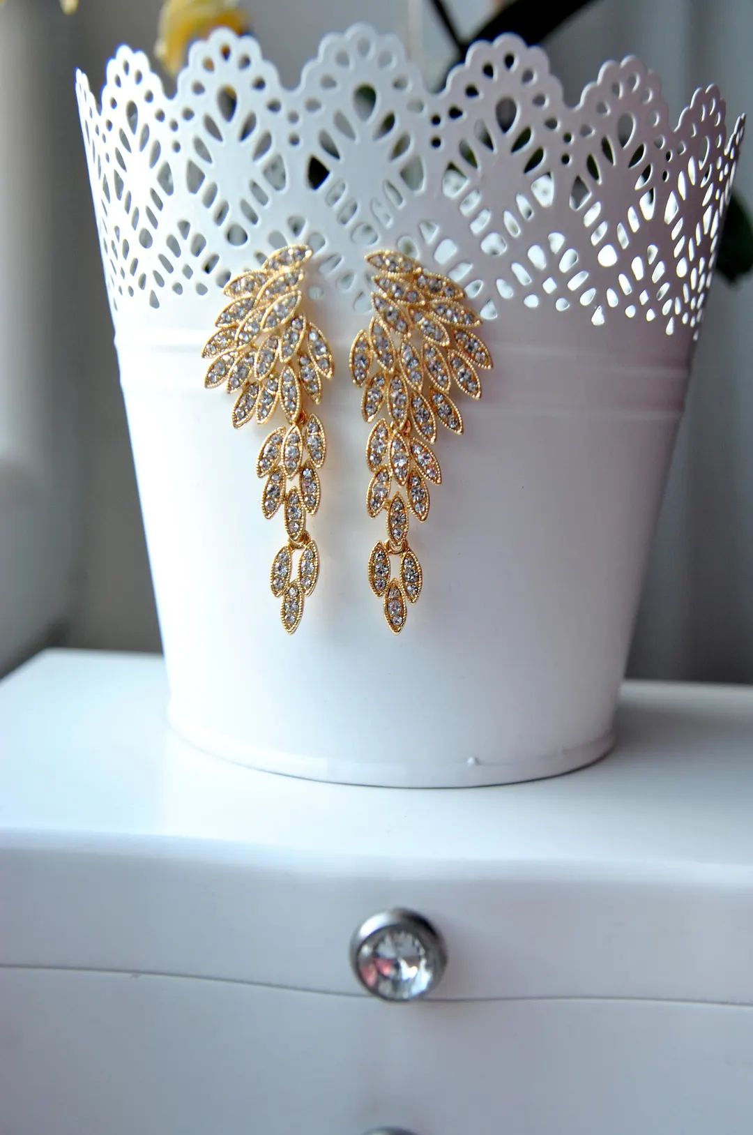 Gold Chandelier Earrings, Crystal Earrings Megan Bridal Earrings, Bridal Jewelry, Crystal Wedding... | Etsy (US)