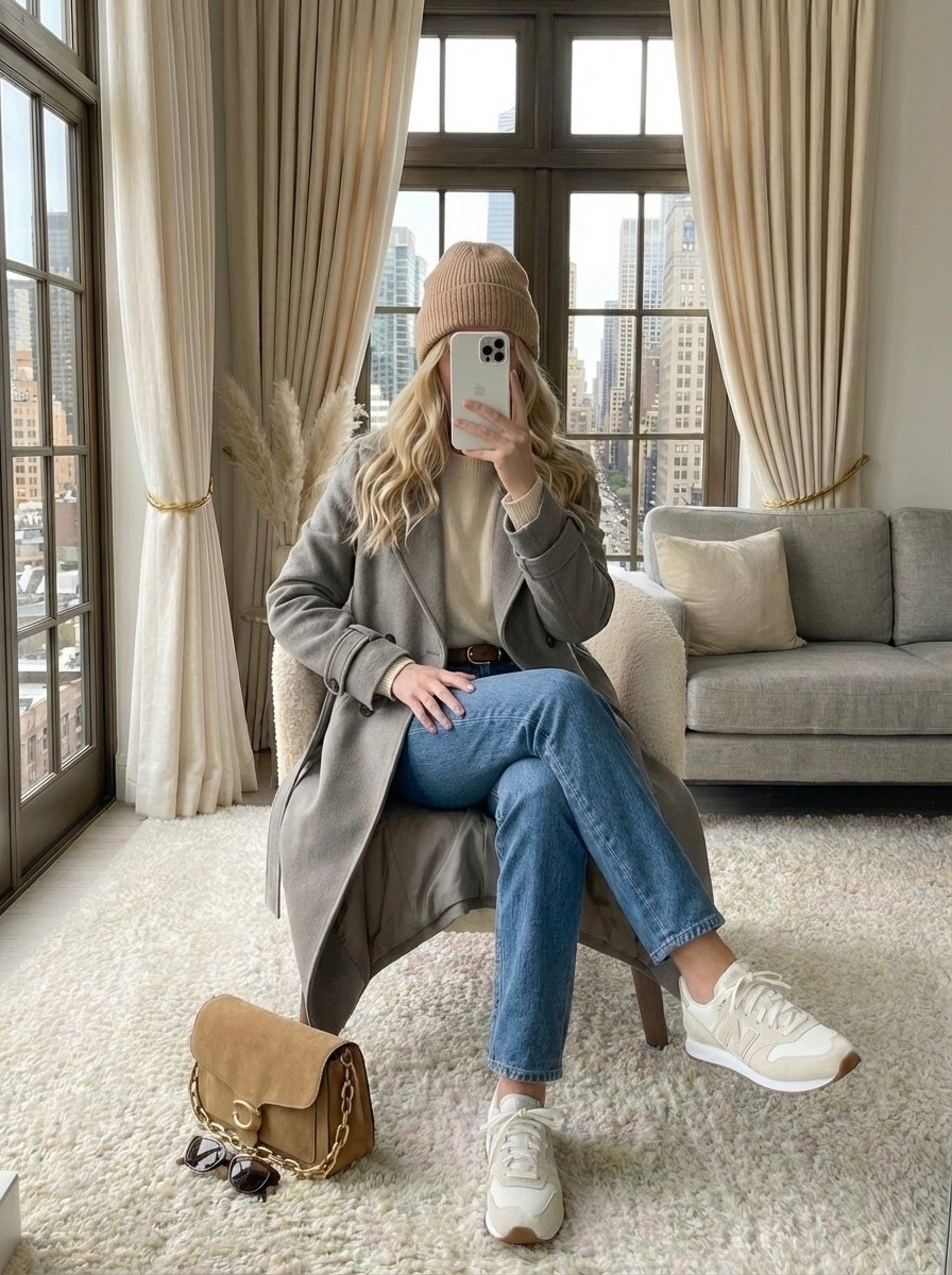 Cozy neutrals for an easy winter uniform 🤍✨
A soft cable-knit, relaxed denim, and a wrap coat create the perfect mix of comfort and polish. Finished with warm suede accents and minimal gold details — an effortless formula you can repeat all season long.

• Textured knit for a cozy base
• Classic straight denim for an easy everyday fit
• Soft wrap coat to elevate the look
• Suede sneakers + bag for warm tonal balance
• Simple gold hoops to keep it refined

#LTKHoliday #LTKootd #LTKgrwm