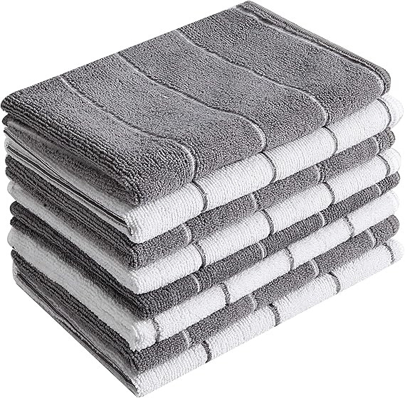 Microfiber Kitchen Towels - Super Absorbent, Soft and Solid Color Dish Towels, 8 Pack (Stripe Des... | Amazon (US)