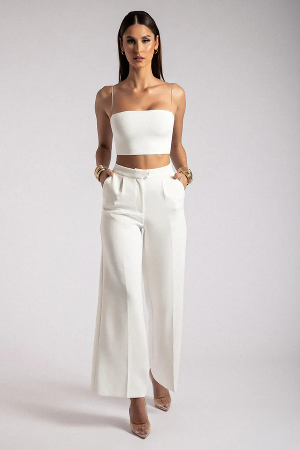 Alana Wide Leg High Waist Pants - White | MESHKI US