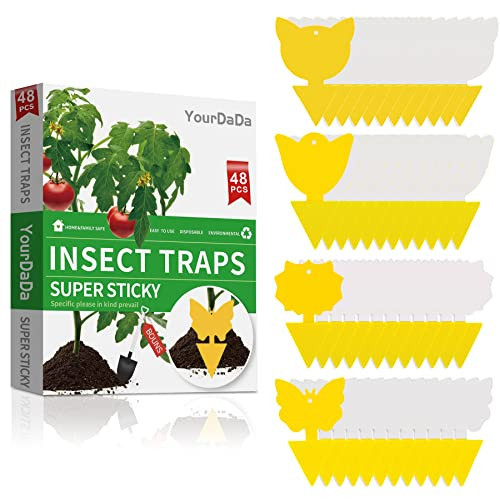 48 Pcs 4 Shapes Yellow Extremely Sticky Traps for Fungus Gnat, Fruit Fly, Fly, Whitefly, Flying Insect Catcher Traps for Houseplants, Kitchen, Indoor/Outdoor, Non-Toxic, Odorless, Pet & Kid Safe | Amazon (US)
