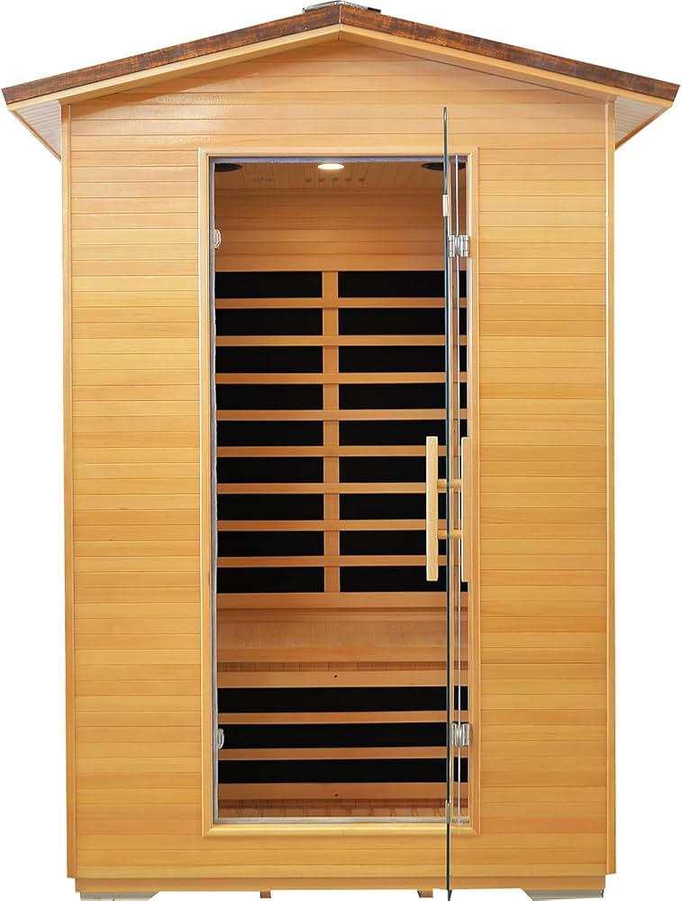 Outdoor Sauna 2 Person Far Infrared Saunas Dry Home Sauna Room Hemlock 1 to 2 Person Wood Sauna 1950W/110V Low EMF with Bluetooth Speaker, Reading Light, Cup Holder and Towel Rack - 47*39*82 IN | Amazon (US)