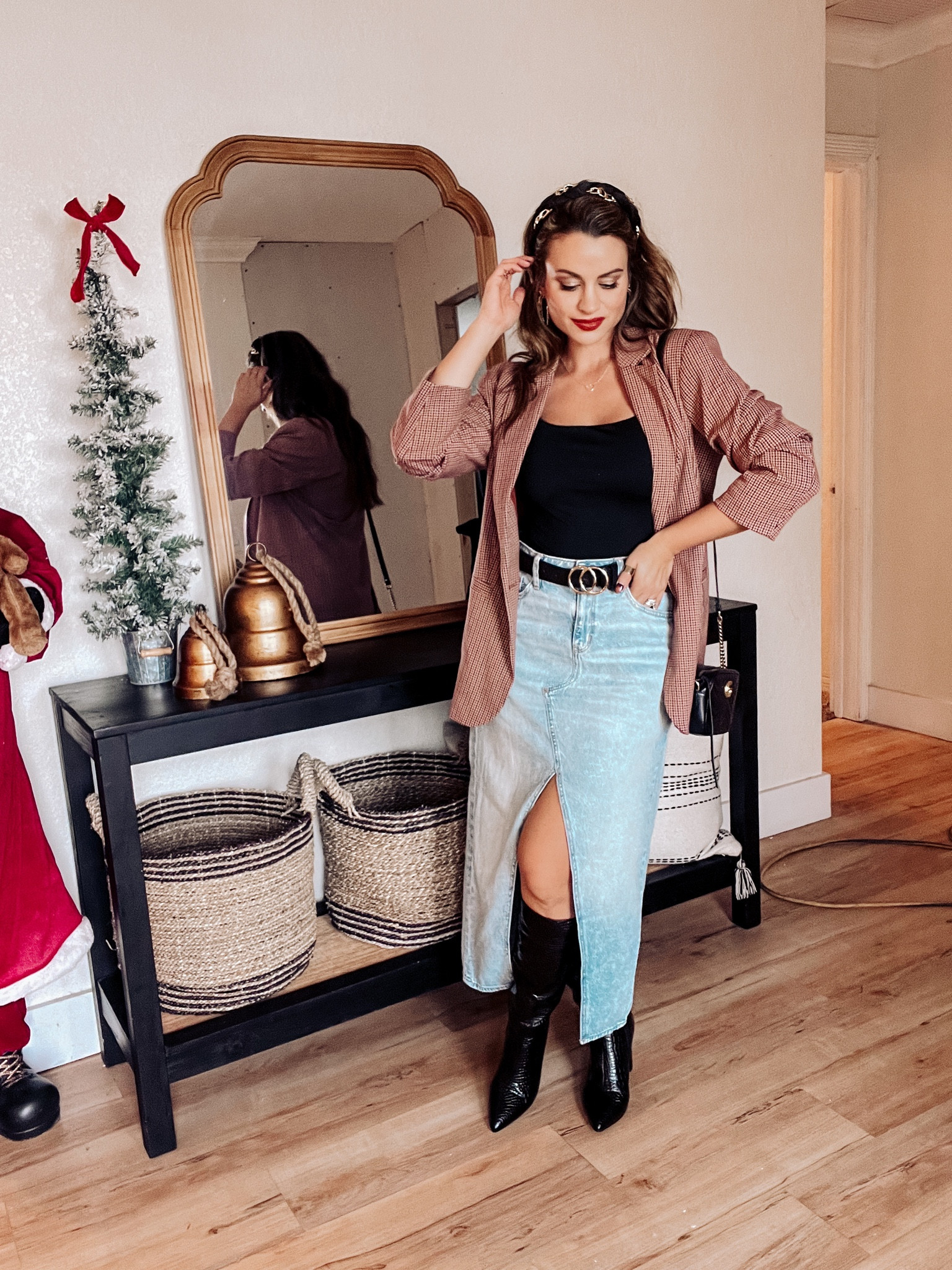 Thanksgiving outfit
Fall outfit 
Denim skirt 
Denim skirt outfit
Fall blazer 
Plaid blazer
Black boots 


#LTKSeasonal #LTKstyletip #LTKfindsunder50