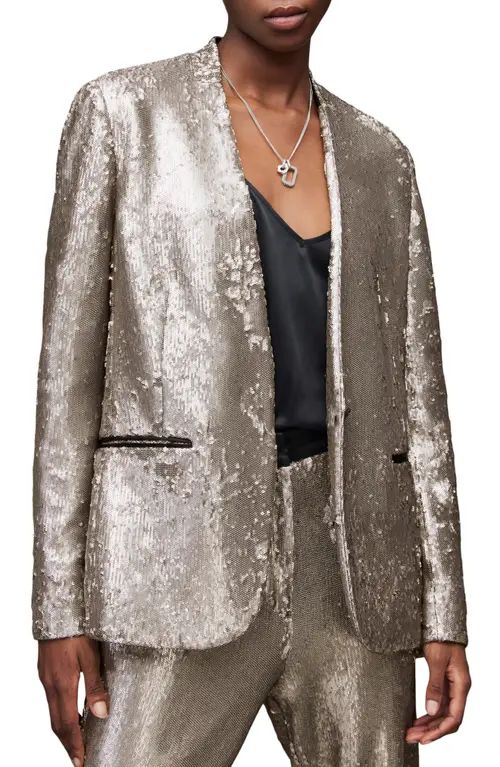 AllSaints Leigh Sequin Blazer in Silver at Nordstrom, Size 8 Us | Nordstrom