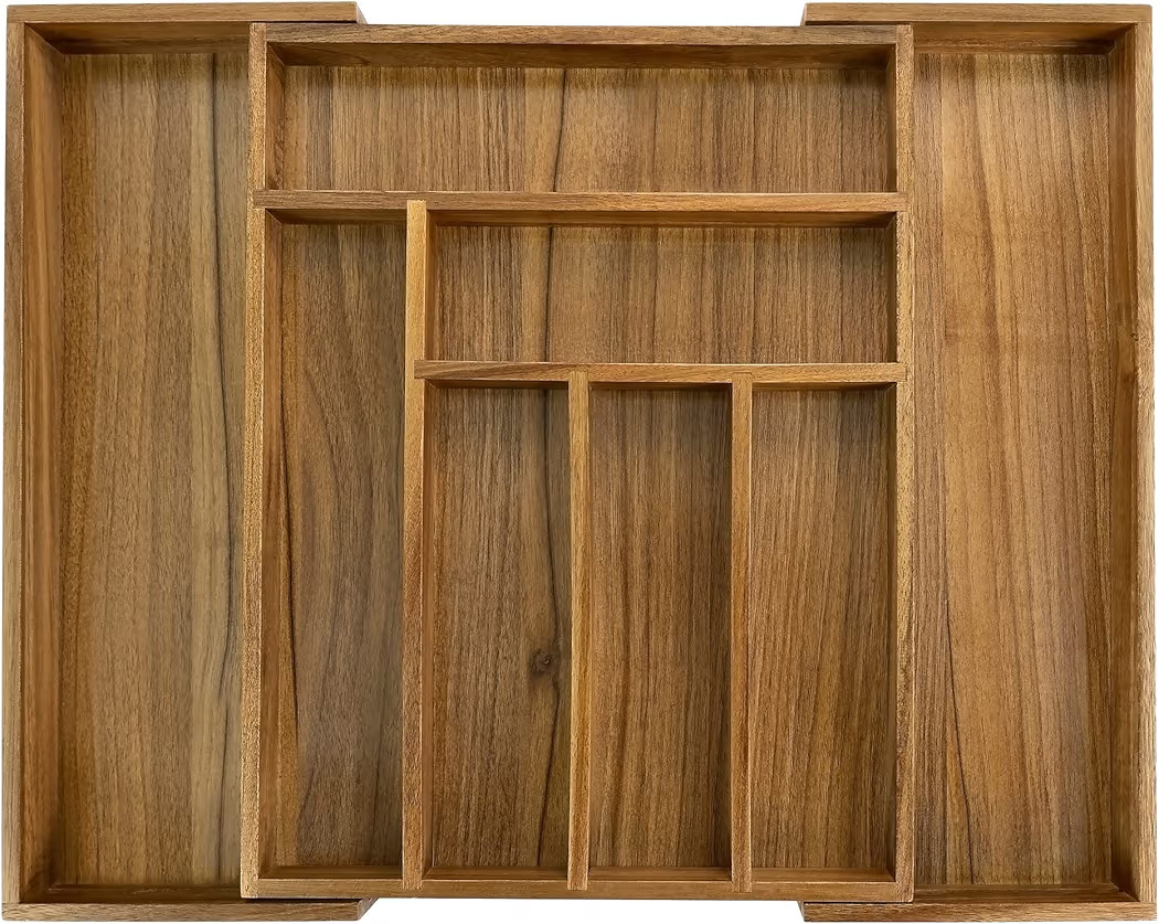 Luxury Acacia Kitchen Drawer Organizer - Silverware Organizer - Utensil Holder and Cutlery Tray w... | Amazon (US)