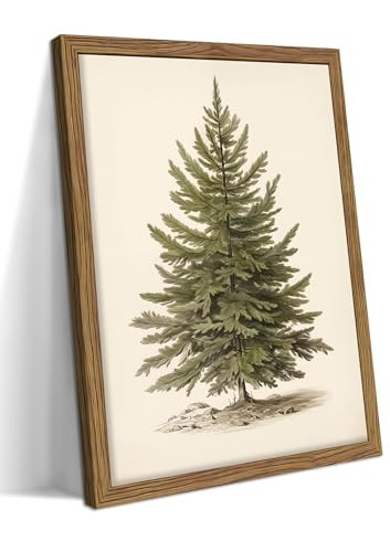 Vintage Framed Christmas Tree Wall Art, Rustic Pine Tree Canvas Wall Decor Painting, Winter Christmas Botanical Prints Pictures for Living Room Farmhouse Mantel Holiday Decorations 12x16 Inch | Amazon (US)