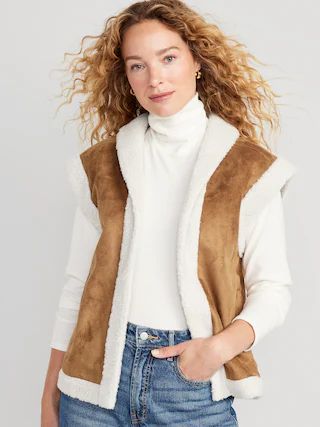 Faux-Suede Sherpa-Trim Vest for Women | Old Navy (US)