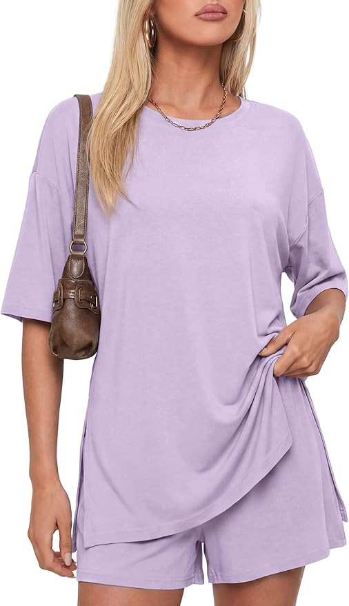 Darong Women's 2 Piece Lounge Set Short Sleeve Boxy T-shirt & Shorts Comfywear Summer Pajama Set ... | Amazon (US)