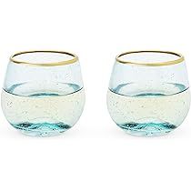 Twine Aqua Bubble Gold Rim Stemless Wine Glasses, Tinted Glass, Set of 2, 12 oz Capacity | Amazon (US)