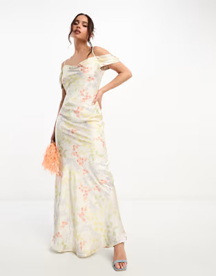 Hope & Ivy cowl neck satin maxi dress in ivory floral | ASOS | ASOS (Global)