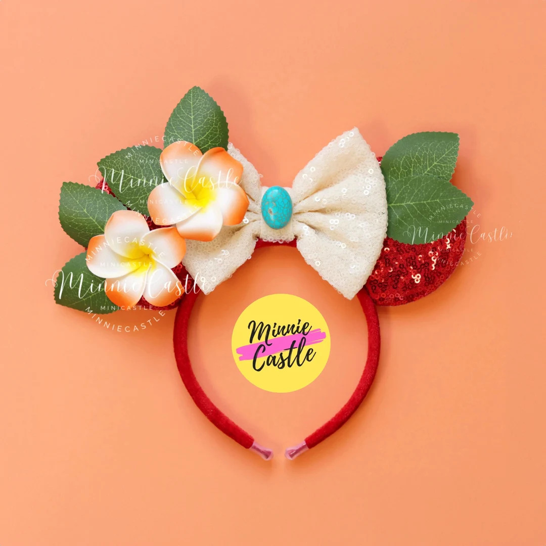 Moanas Ears, Moanas Mickey Ears, Mickey Ears, Hawaiian Flower Mouse Ears, Minnie Ears, Mouse Ears... | Etsy (US)