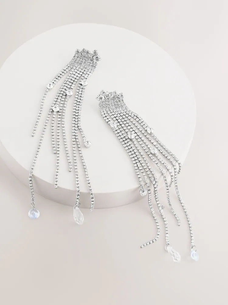 Silver Tone Sparkle Mega Drop Earrings | Next EU