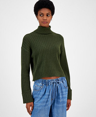 Ultra Flirt Juniors' Ribbed Cuffed Sleeve Turtleneck Sweater - Macy's | Macy's