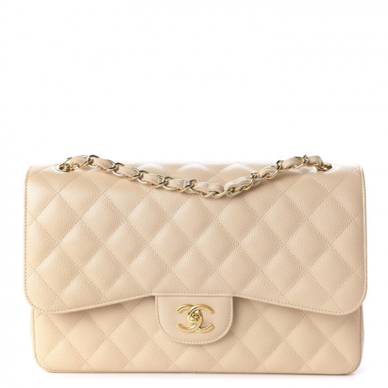 Caviar Quilted Jumbo Double Flap Beige Clair | Fashionphile