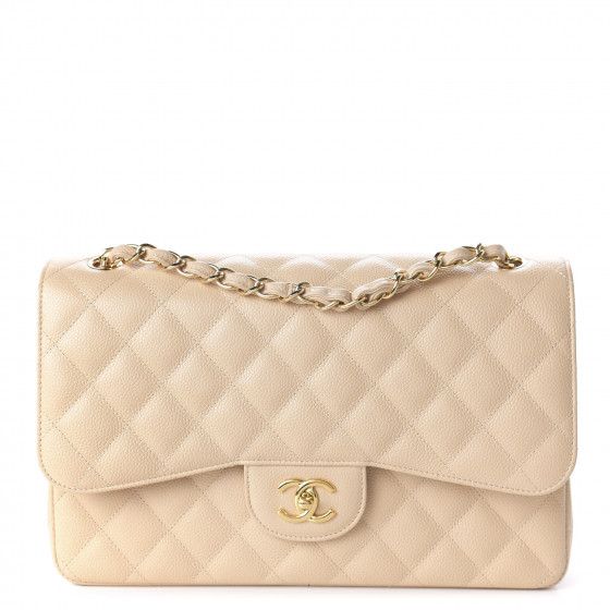 Caviar Quilted Jumbo Double Flap Beige Clair | Fashionphile
