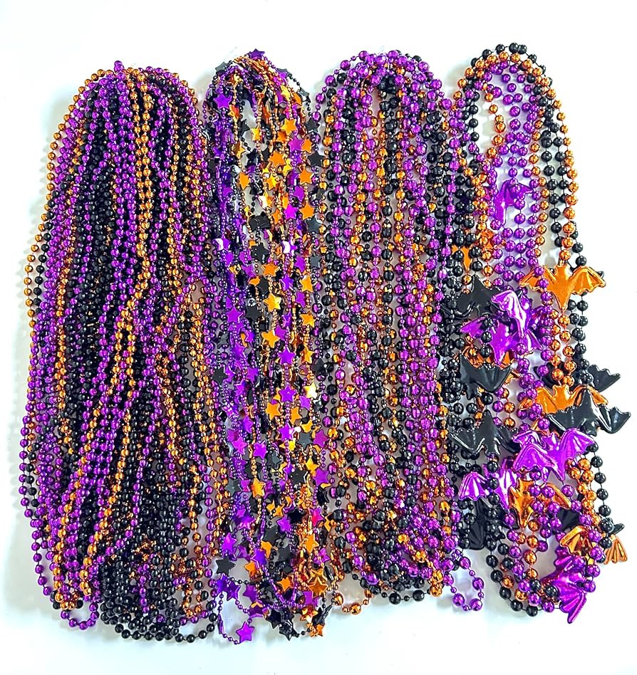 60 Pcs with 4 Styles Halloween Beads Necklaces Purple Black Orange Bead Party Favors Halloween Fe... | Amazon (US)