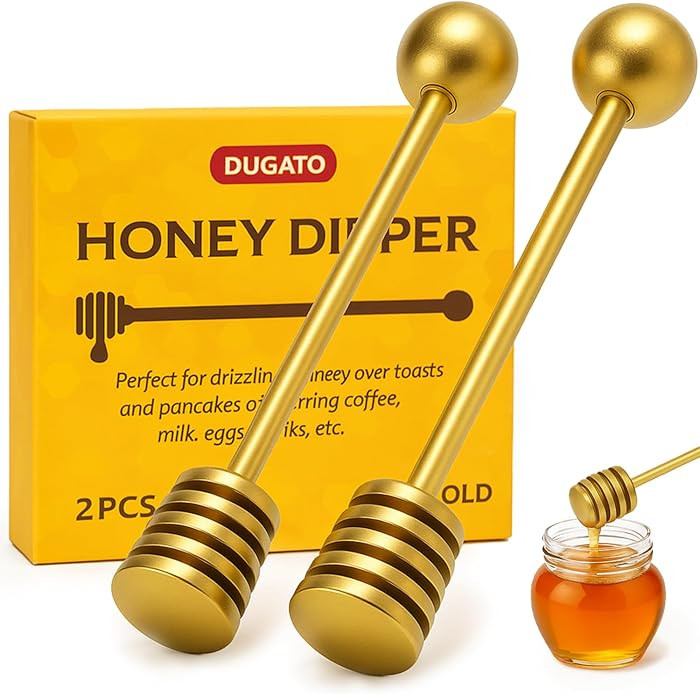 DUGATO Gold Honey Dipper Set (2 Pack, 6.3") - 304 Stainless Steel Honeycomb Sticks for Honey Pot ... | Amazon (US)