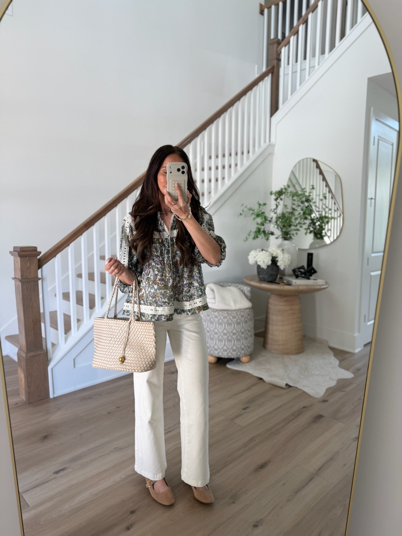 Spring outfit inspo, floral blouse, white jeans, Mary Jane ballet flats, spring teacher outfit, tote bag, annabrstylee

#LTKootd #LTKSeasonal #LTKWorkwear