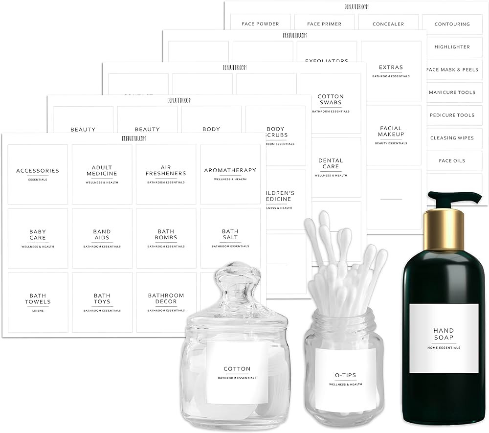 Dekluttr 173 Minimalist Bathroom Labels for Organizing Bathroom Preprinted Waterproof Organizatio... | Amazon (US)