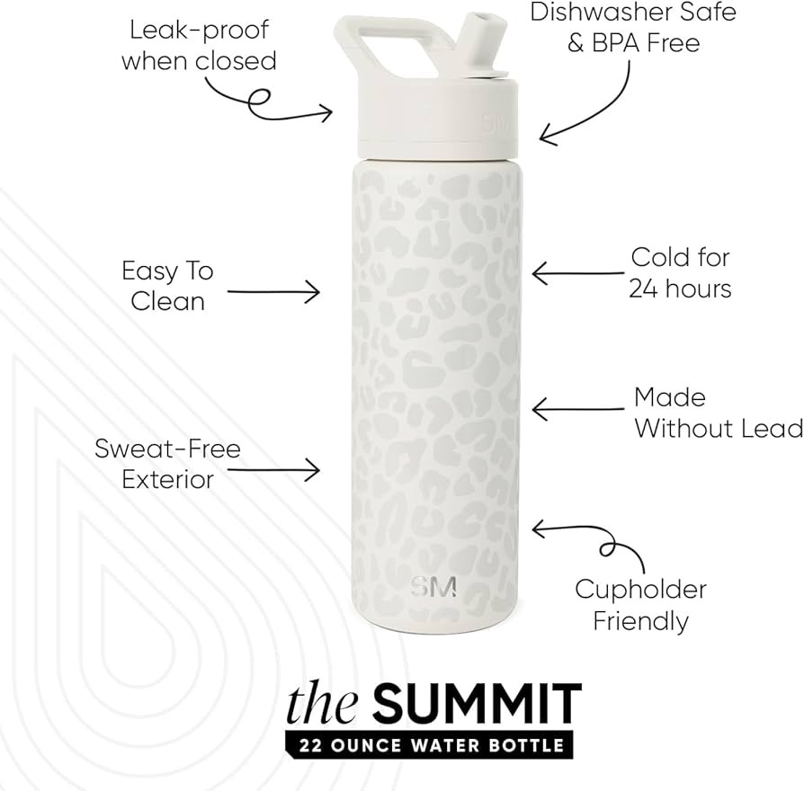 Simple Modern Leopard Water Bottle with Straw Lid Vacuum Insulated Stainless Steel Metal Cup Bott... | Amazon (US)