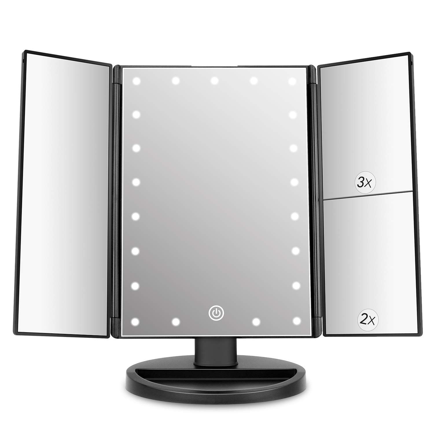deweisn Tabletop Mount Trifold Lighted Vanity Mirror with 21 LED Lights, Touch Screen and 3X/2X/1... | Amazon (US)