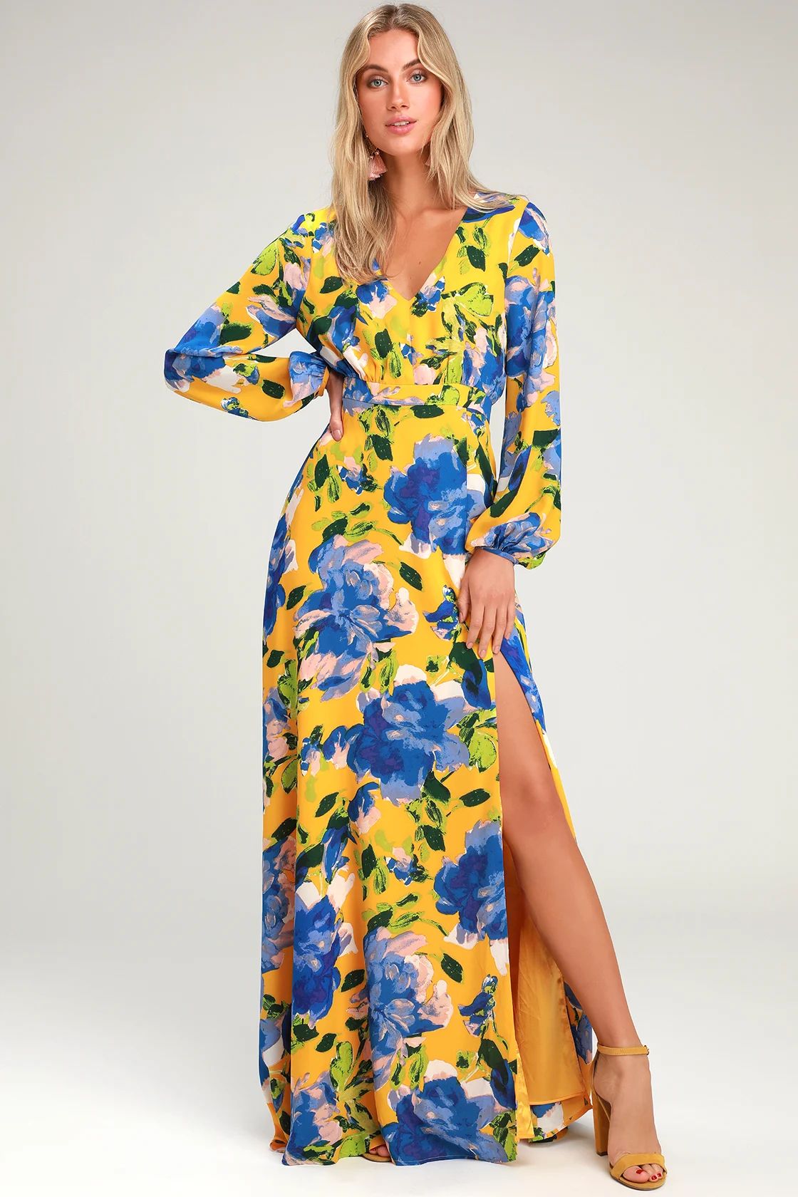Carolita Yellow Floral Print Long Sleeve Maxi Dress | Lulus (US)