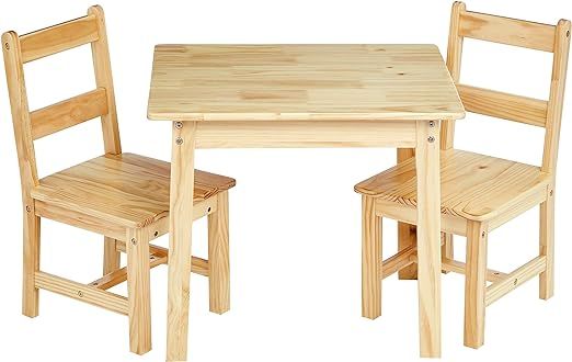 Amazon Basics Kids Solid Wood Table and 2 Chair Set, Natural | Amazon (US)