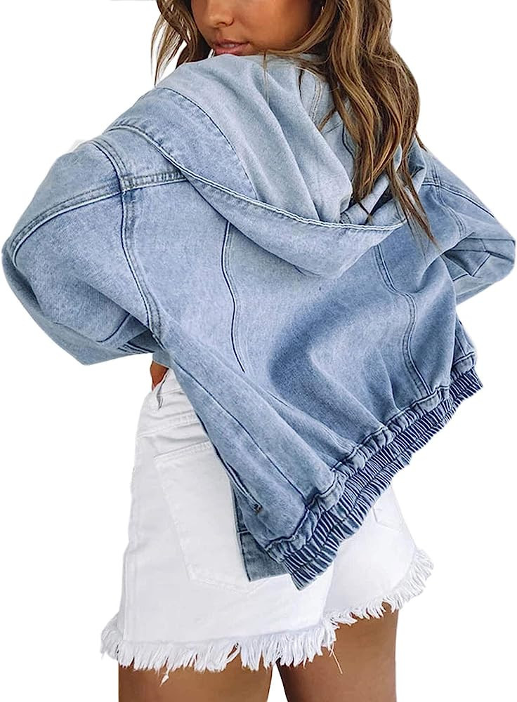 Justalwart Oversized Denim Jacket for Women Long Sleeve Classic Loose Jean Trucker Jacket | Amazon (US)