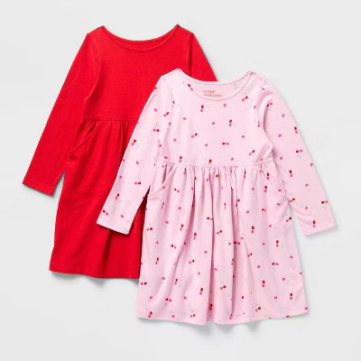 Toddler Girls' 2pk Adaptive Long Sleeve Valentine's Day Dress - Cat & Jack™ Light Pink/Red 4T | Target