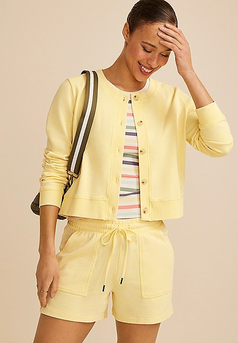 Washed Terry Button Front Cardigan | Maurices