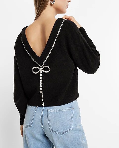 Bow Embellished Convertible Sweater | Express
