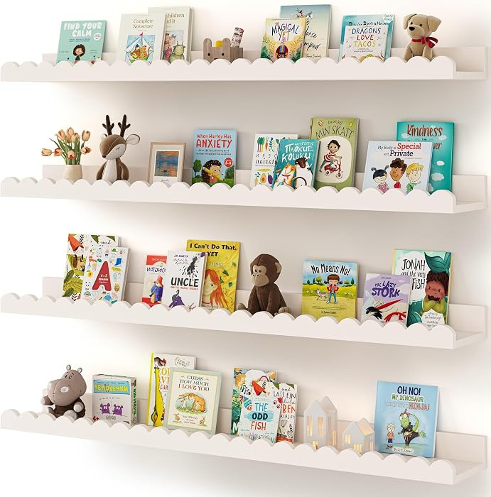 Shario Nursery Book Shelves, 4-Pack White Floating Shelves for Wall Kids, Scalloped Shelves, Wall... | Amazon (US)