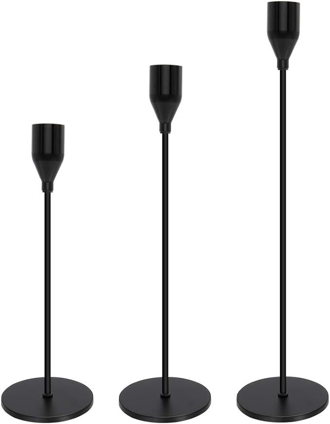 Black Candle Holders Set of 3 for Taper Candles Decorative Candlestick Holders for Wedding, Dinni... | Amazon (US)